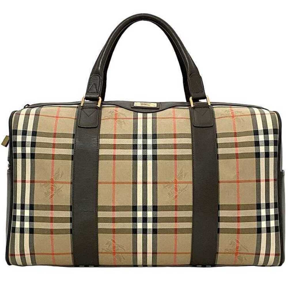 Burberry Boston Bag Beige Brown Nova Check Burberrys Zipper Keyed Travel 2 3
